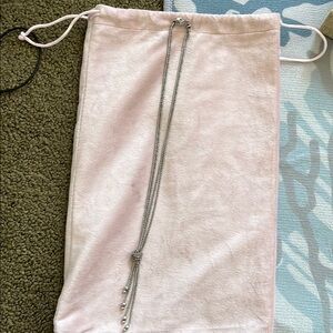 Silver lariat style necklace.